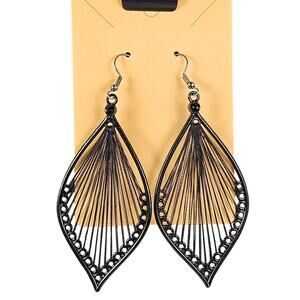 Black Teardrop String Thread Dangle Earrings Boho Openwork Lightweight Earrings